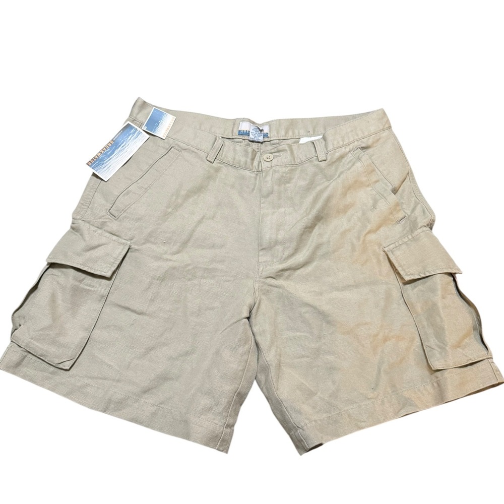 NWT Breakwater Mens‎ Tan Linen Cotton Blend Cargo Shorts Size 38 Khaki Utility